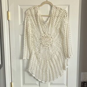 Chic Crochet Knit Top/Cover-up in White/Ivory